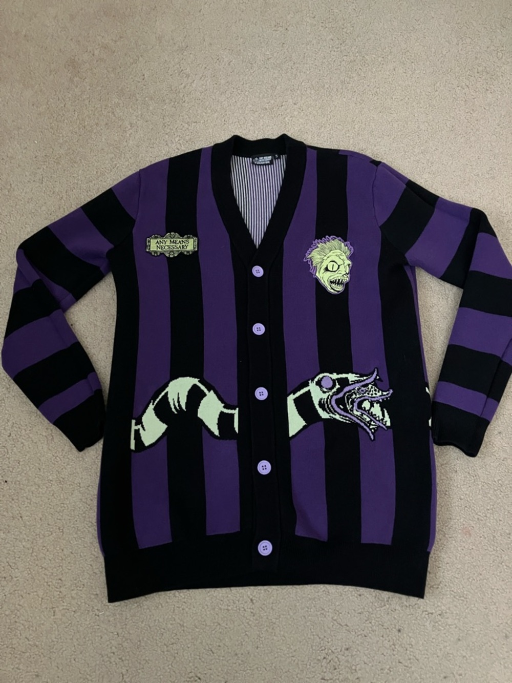 Limited edition Beetlejuice 100% cotton heavyweight cardigan striped 360 design